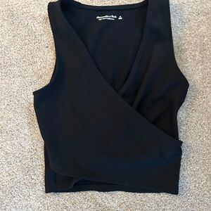 Abercrombie & Fitch Black Sleeveless Ribbed Wrap Crop Top